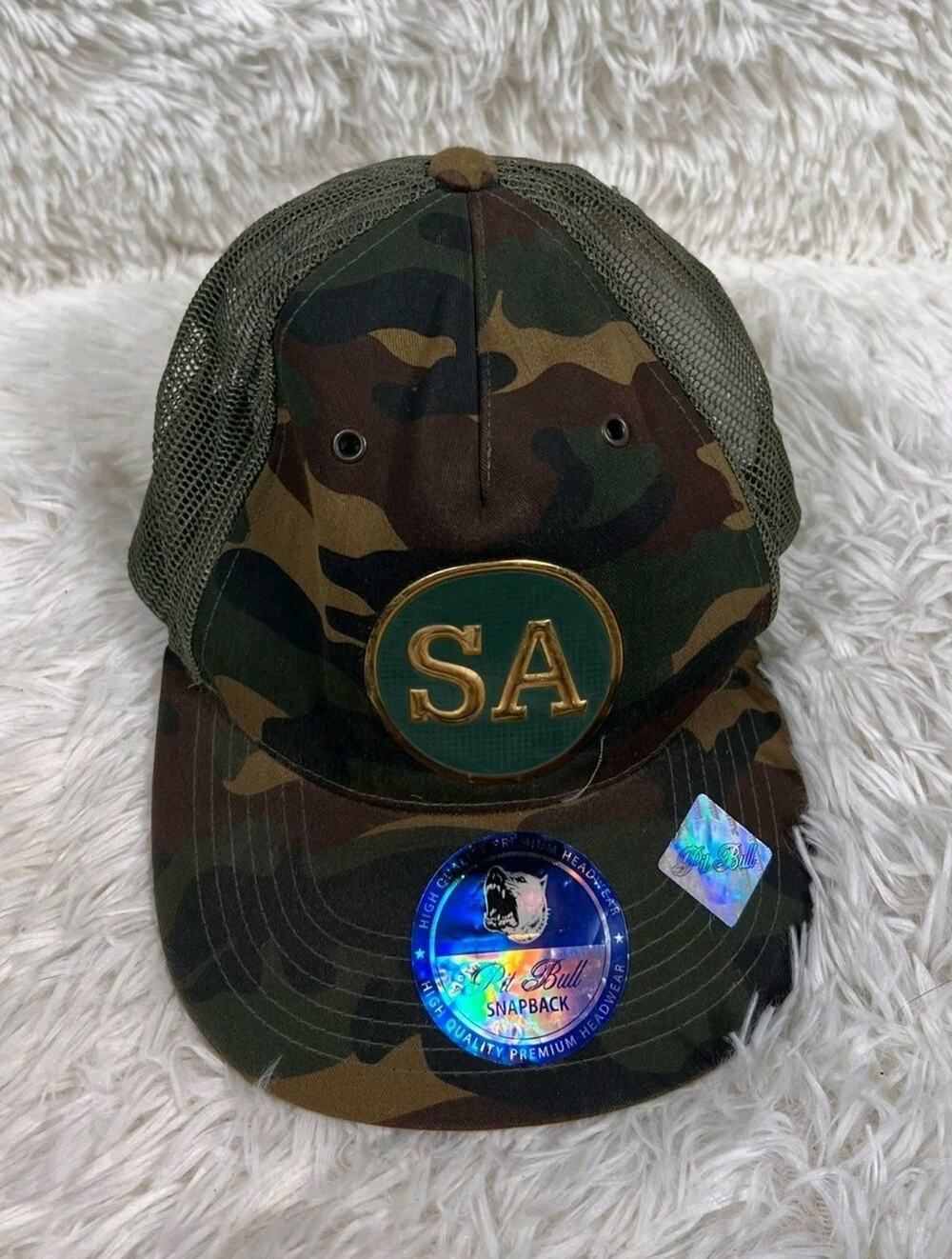 San Antonio SA Pit Bull Hat Cap Alamo Mens One Size Camo Snapback Mesh *RARE